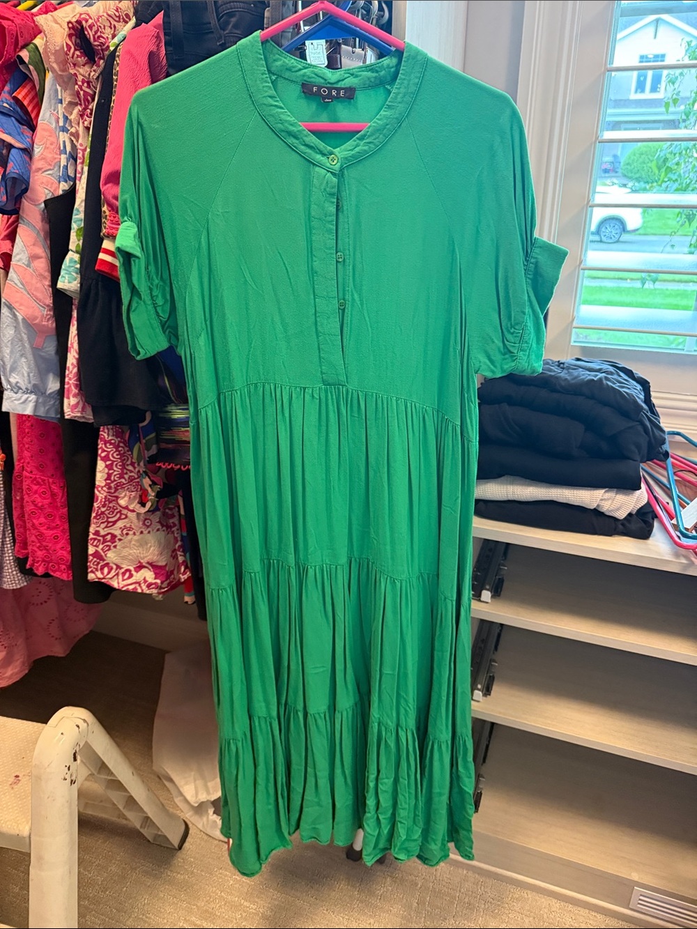 FORE Green Tiered Maxi Dress - Relaxed Short Sleeve